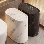 Oval Trash Can with Lid in Marble or Wood Look – Fits Neatly in a Corner – Image 7