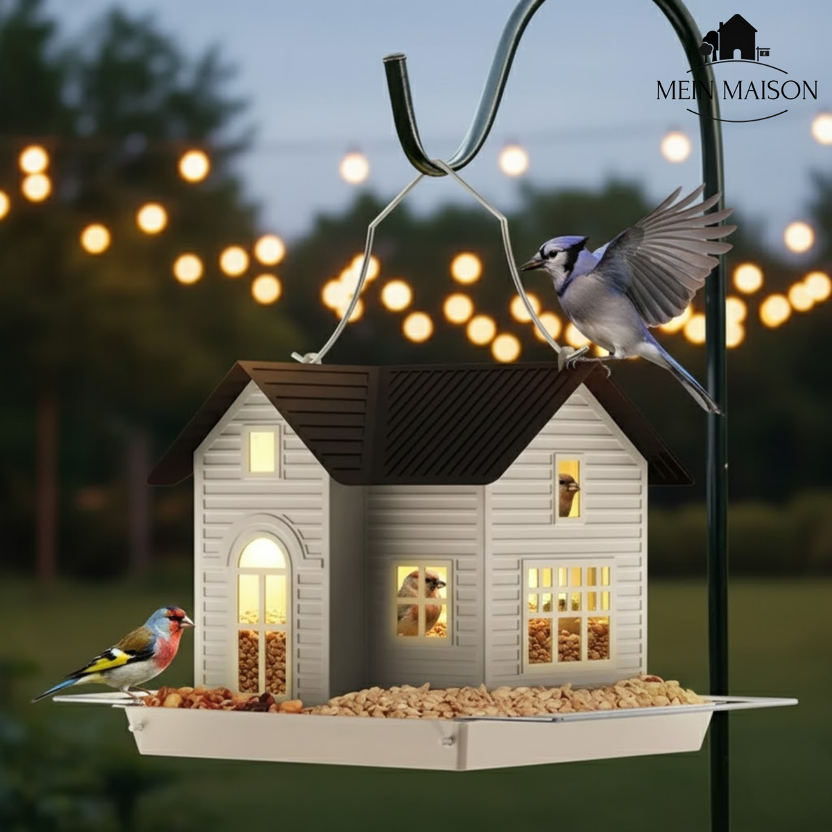 Vogelhaus mit Solarlicht – Futterstelle am Tag, Laterne am Abend – Bild 4
