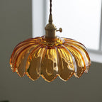 Flower-Shaped Glass Pendant Light with Brass Socket – Tints the Light on the Table – Image 3