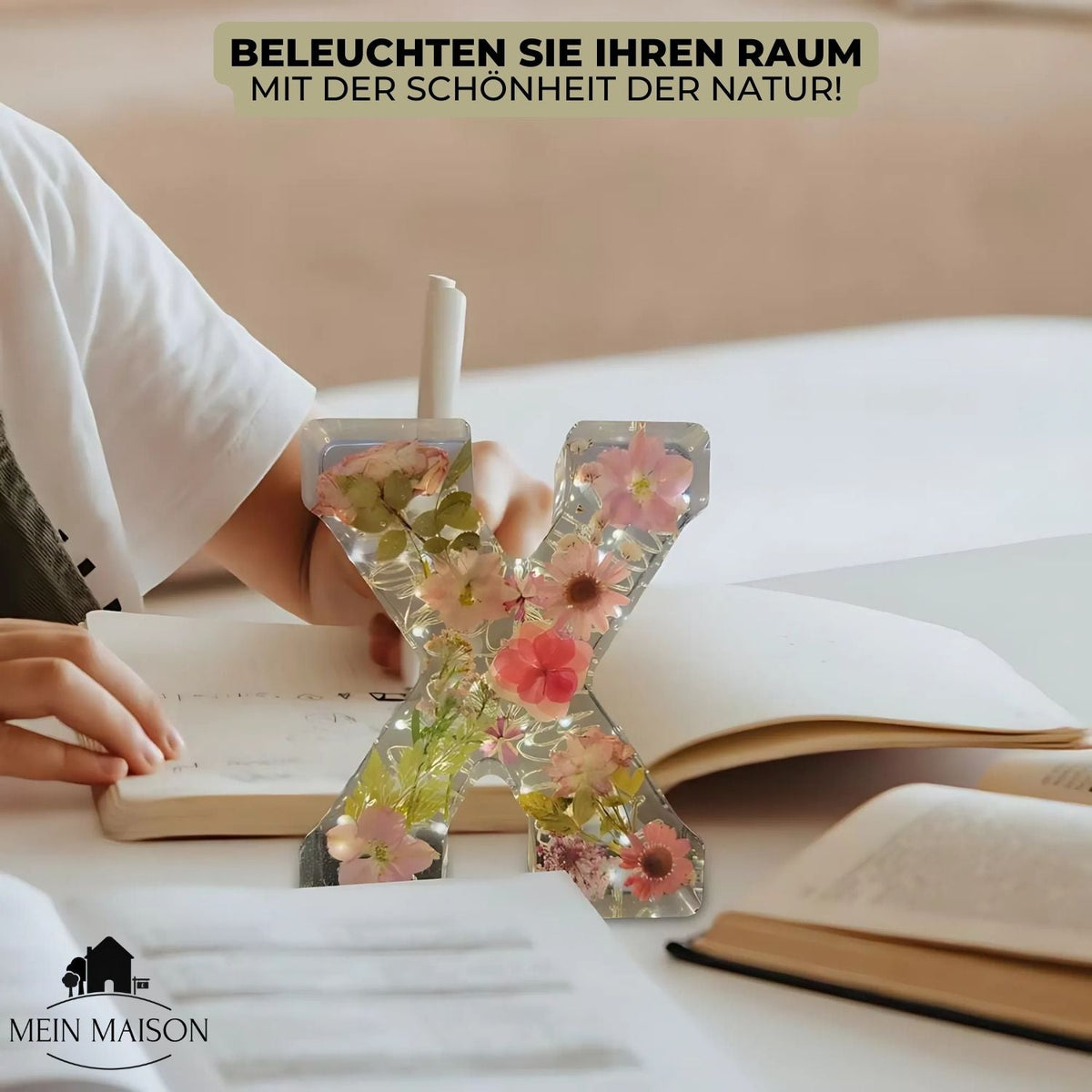 Leuchtbuchstabe aus Gießharz mit Trockenblumen – frei wählbar – Bild 4