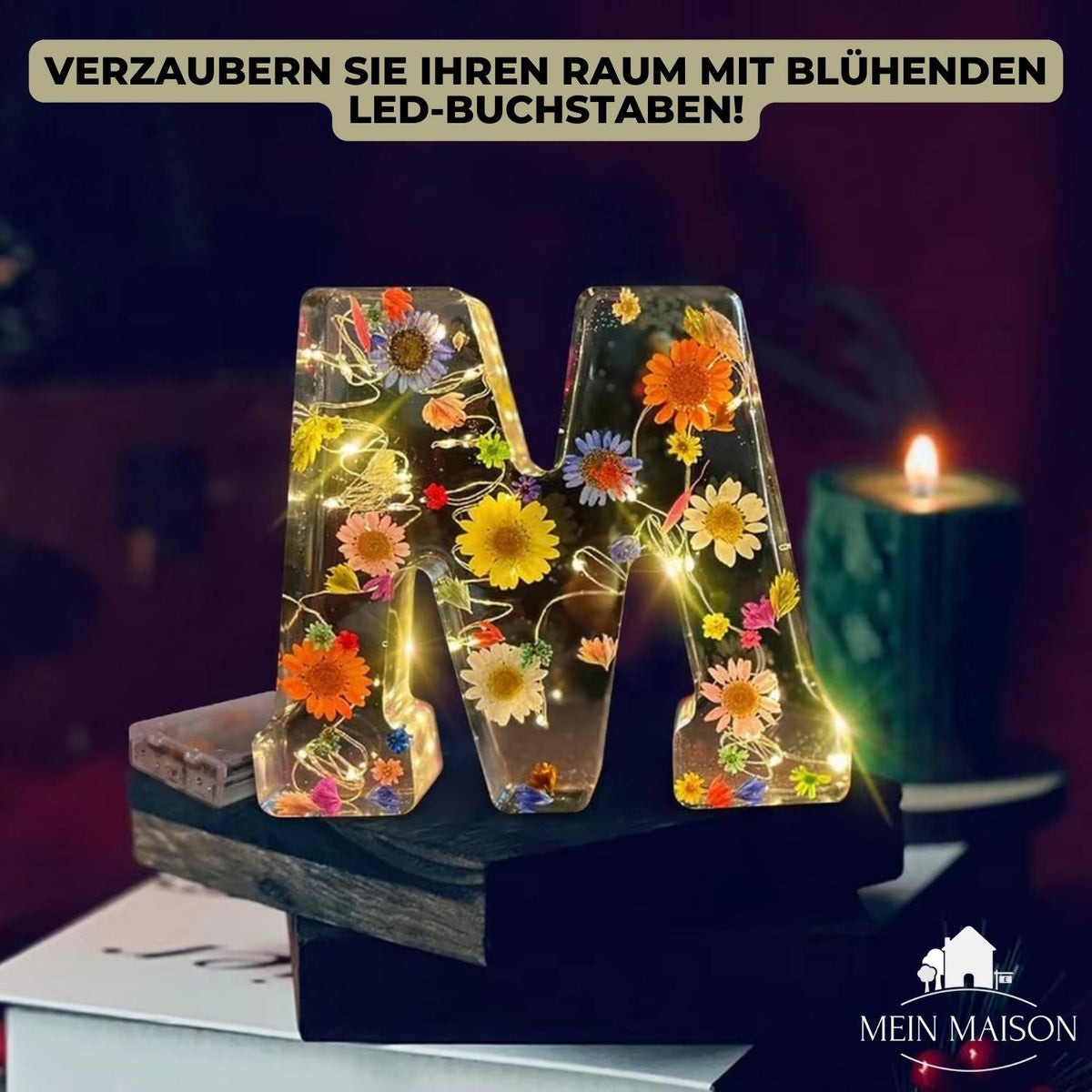 Leuchtbuchstabe aus Gießharz mit Trockenblumen – frei wählbar – Bild 7