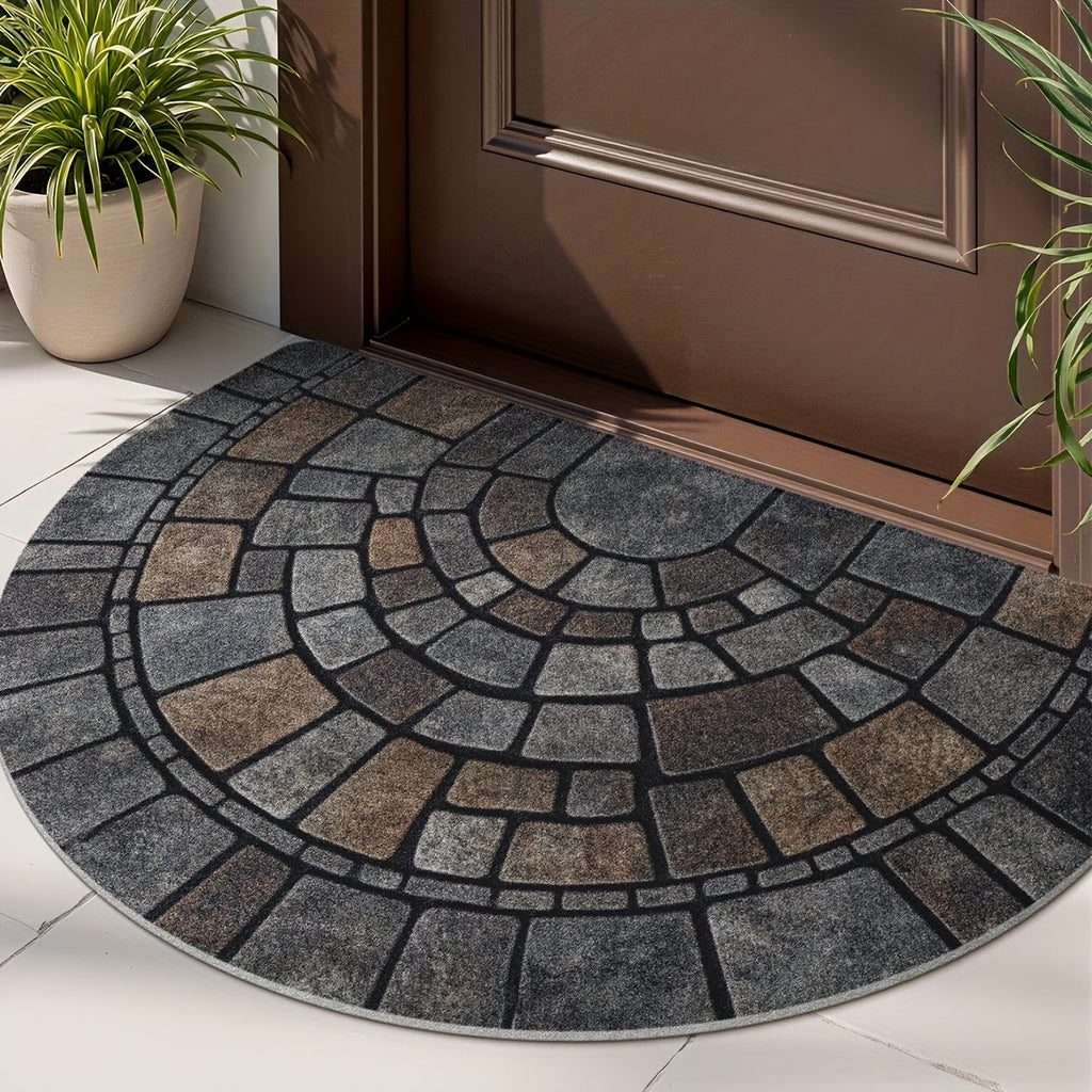 Half-Round Mosaic Door Mat in Woven Polyester – Stone Look That Won't Wear Off – Image 5