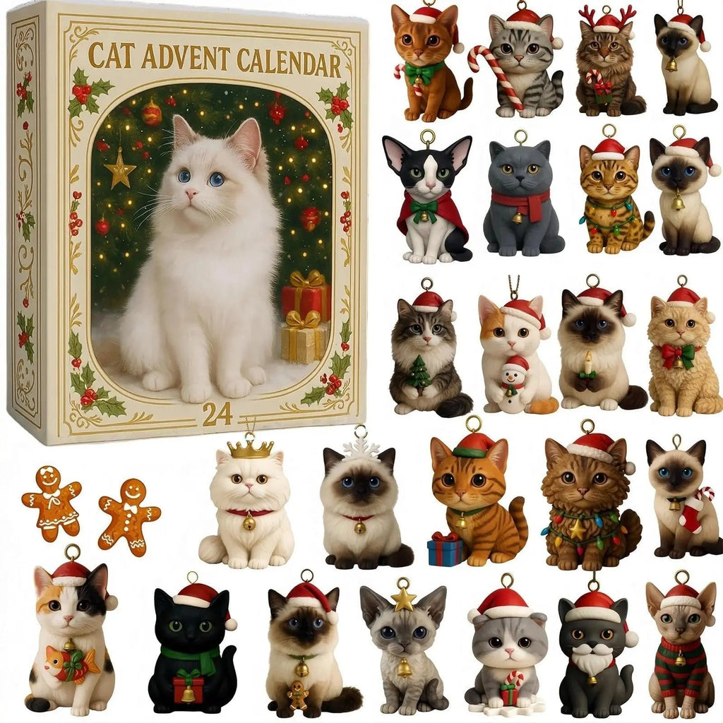 Cat Advent Calendar 2026 with 24 Acrylic Kitten Ornaments – A New Cat for the Tree Daily – Image 1