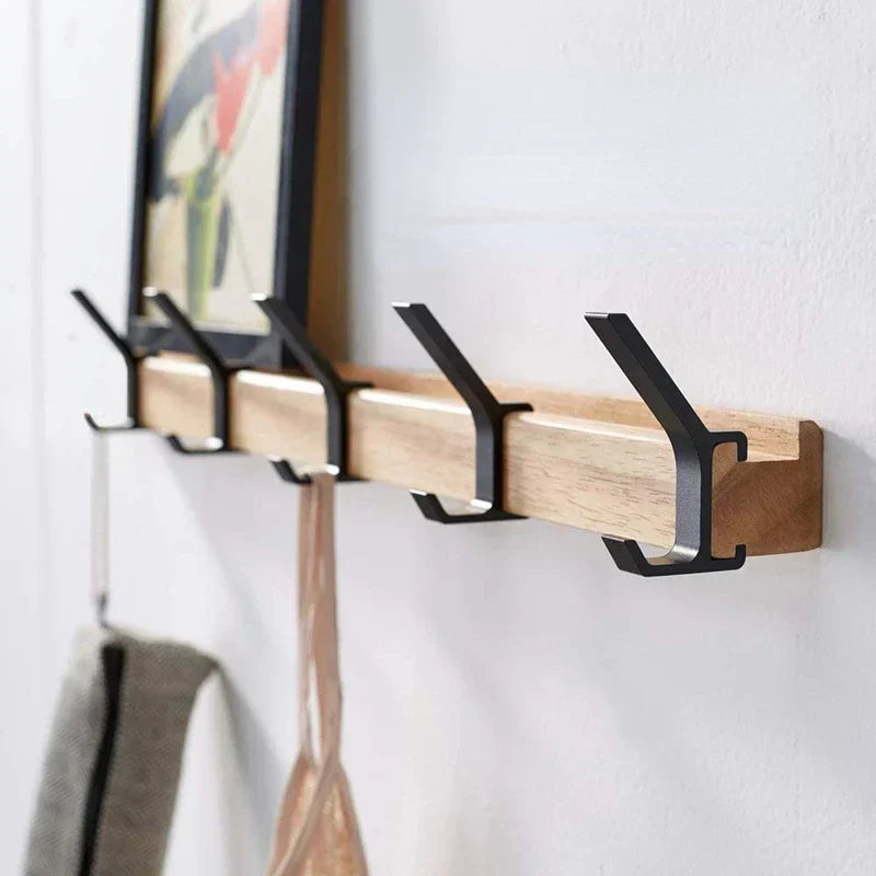 Wandgarderobe aus Holz mit klappbaren Doppelhaken – fünf Stück – Bild 1