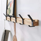 Wooden Wall Coat Rack with Five Folding Double Hooks – Folds Flat When Not in Use – Image 1