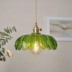 Flower-Shaped Glass Pendant Light with Brass Socket – Tints the Light on the Table – Image 1