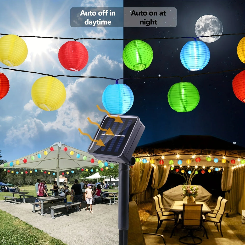 Solar-Lichterkette mit Stofflaternen – acht Leuchtmodi – Bild 4