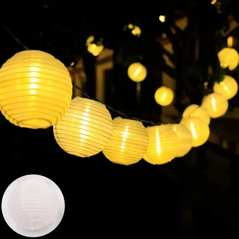 Solar-Lichterkette mit Stofflaternen – acht Leuchtmodi – Bild 1