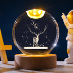 Glass Ball Night Light on Wooden Base – Design Engraved Inside the Glass – Image 2