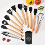 Silicone Kitchen Utensil Set with Wooden Handles – 12 Pieces – Image 3