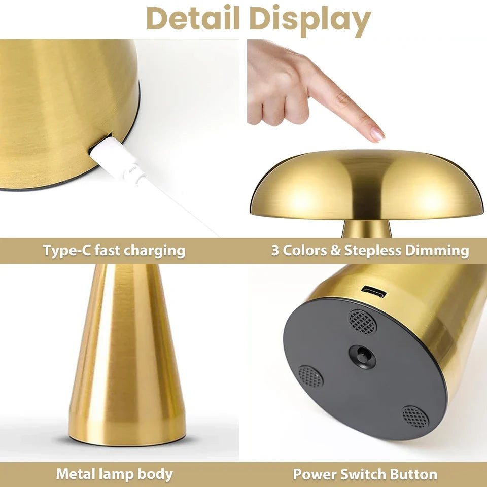 Pilzlampe aus Metall mit Akku – Touch-Dimmer, drei Lichtfarben – Bild 5