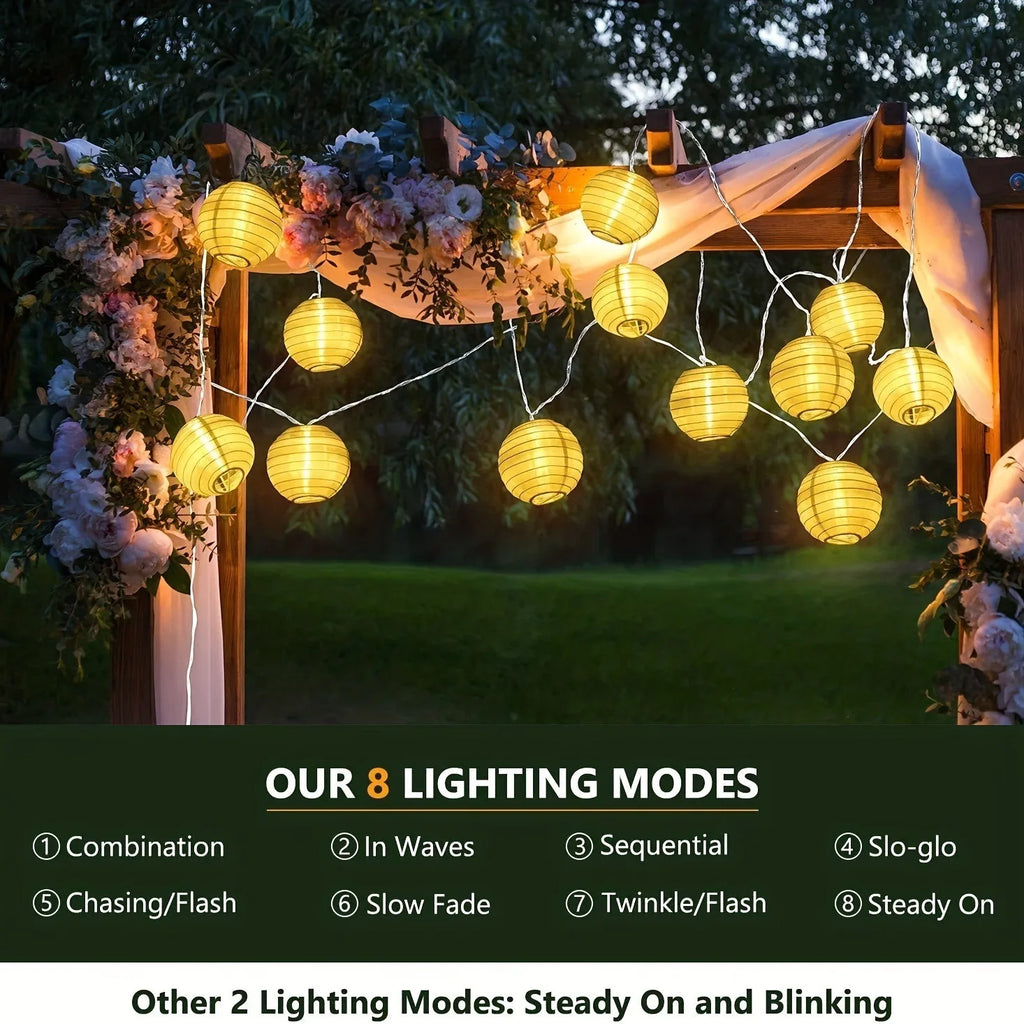 Solar-Lichterkette mit Stofflaternen – acht Leuchtmodi – Bild 6