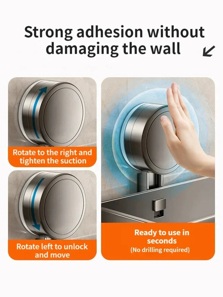 Badregal mit Saugnapf – Aluminium, mit Abtropfrost und Haken – Bild 3