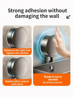 Suction Cup Shower Shelf in Aluminum – with Drainage Grid and Hooks – Image 3