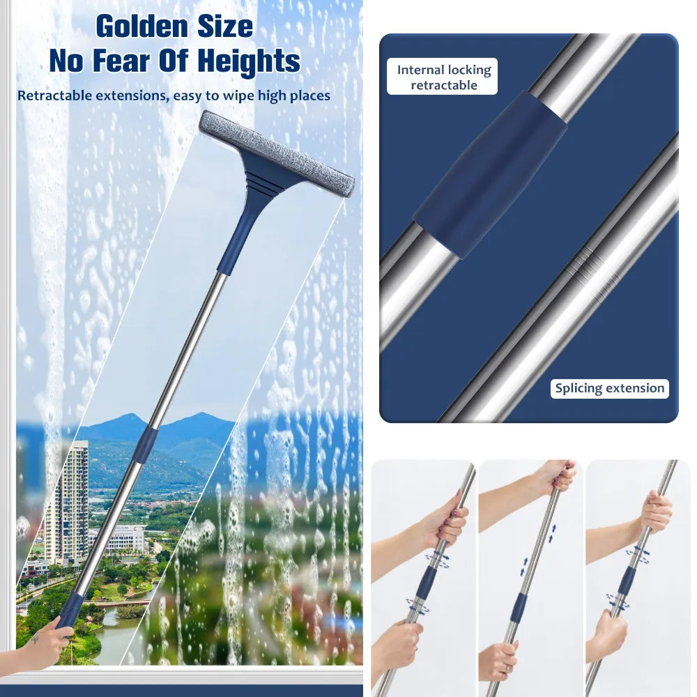 Window Squeegee with Telescopic Pole – Scrubber and Squeegee on One Head – Image 9