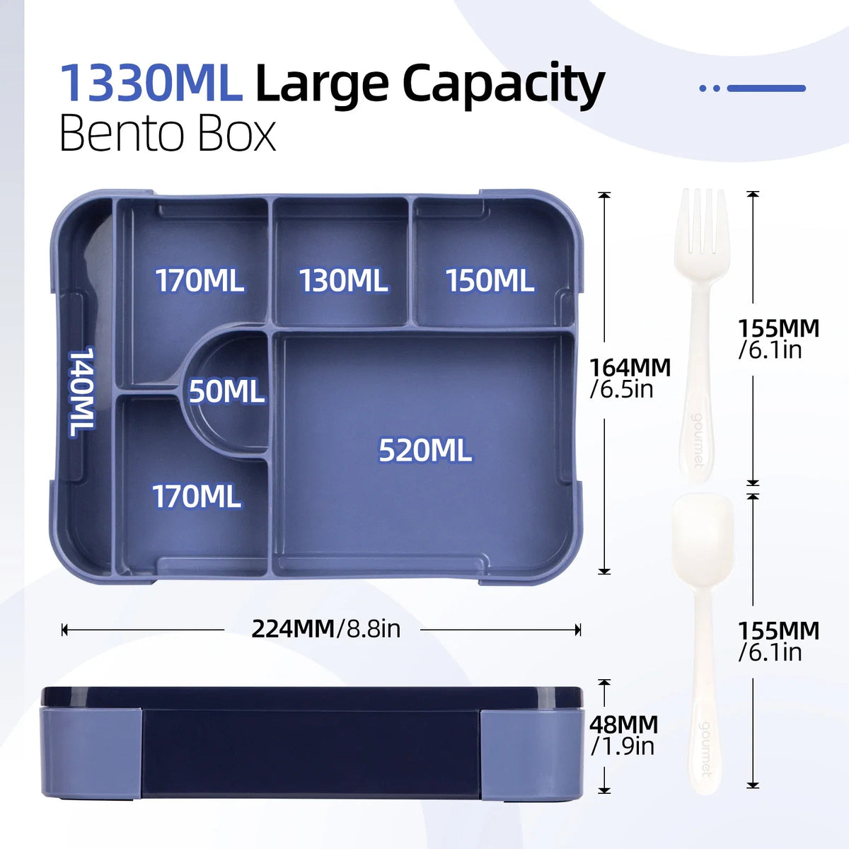 Flache Bento-Box mit sieben Fächern – von fünfzig bis fünfhundert Milliliter – Bild 9