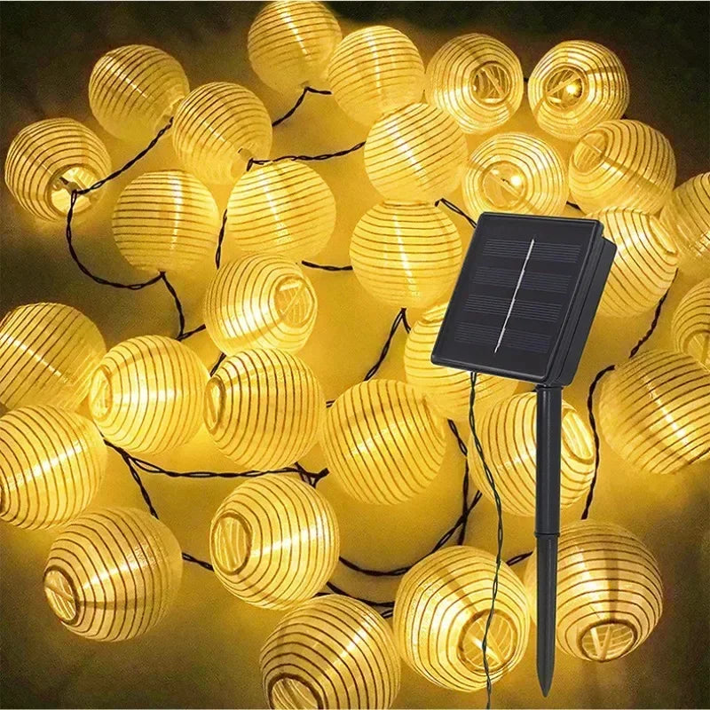 Solar-Lichterkette mit Stofflaternen – acht Leuchtmodi – Bild 3