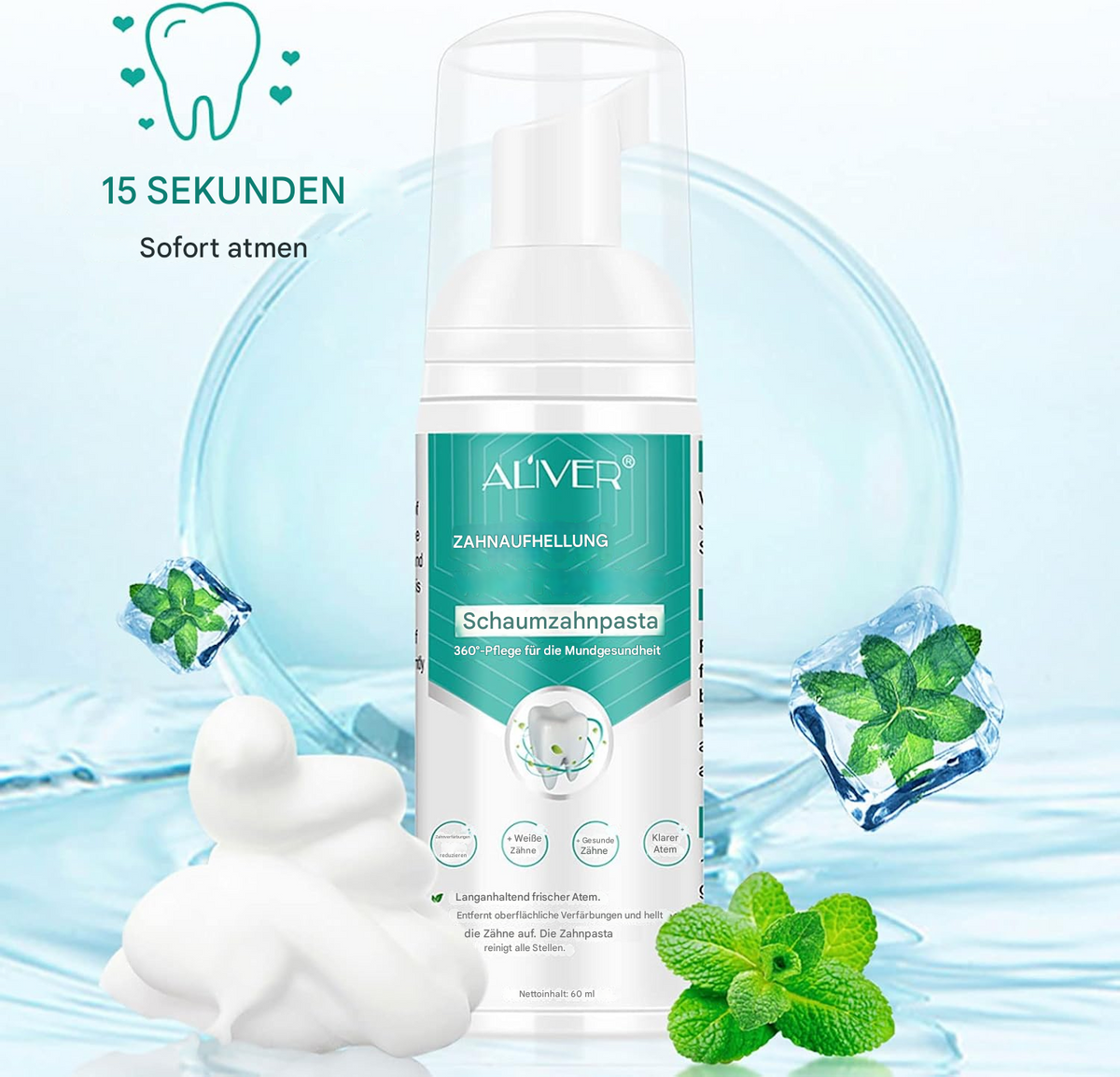 Schaumzahnpasta aus der Pumpflasche – verteilt sich im ganzen Mundraum – Bild 2