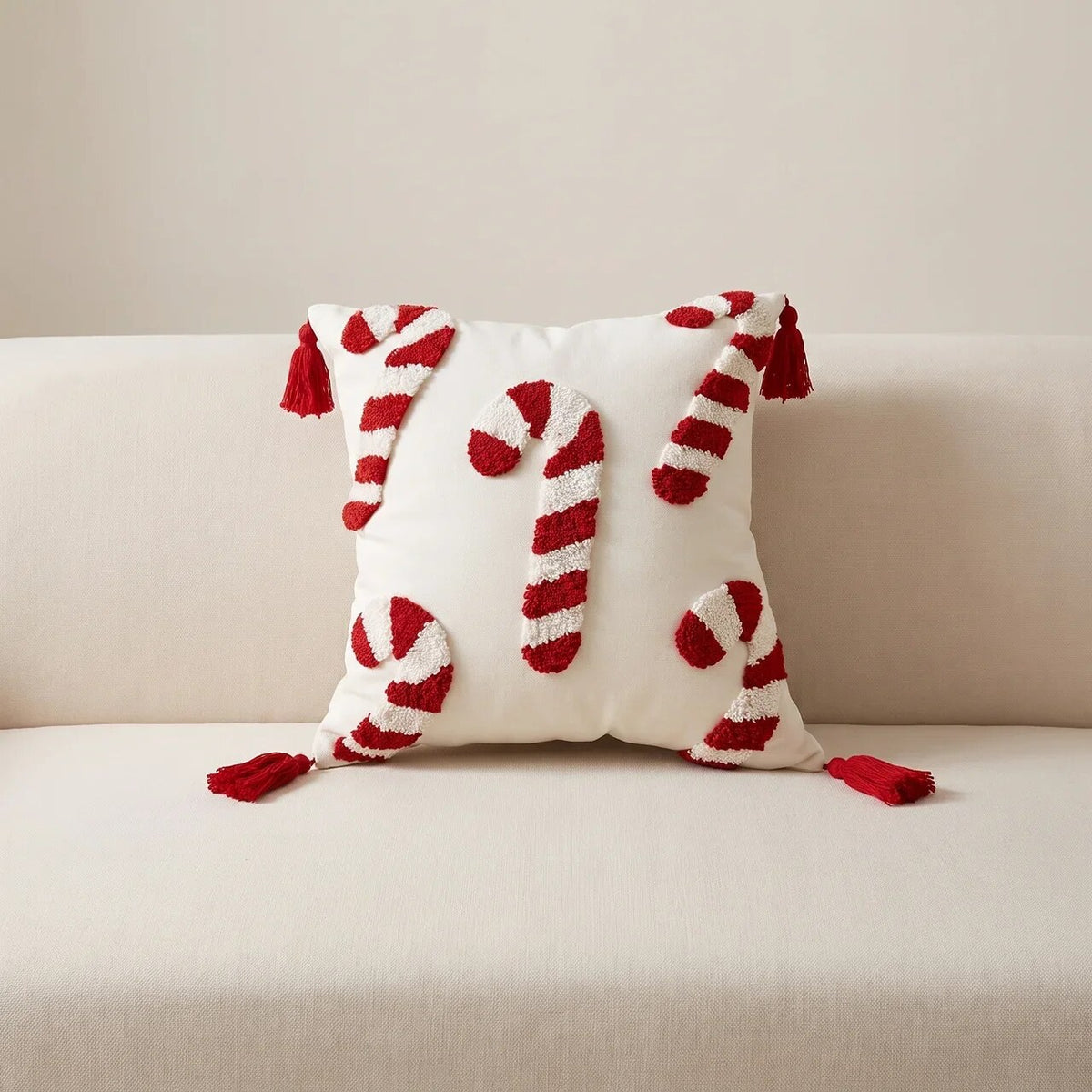 Christmas Candy Cane Cushion Cover – Red and White