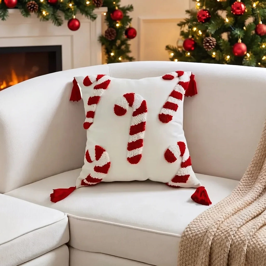 Christmas Candy Cane Cushion Cover – Red and White