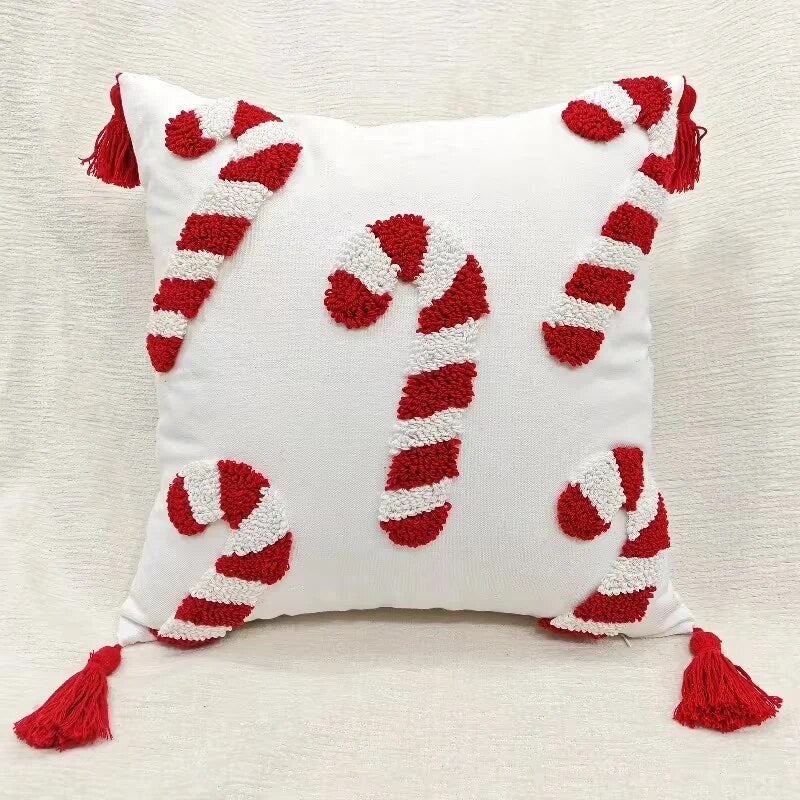 Christmas Candy Cane Cushion Cover – Red and White