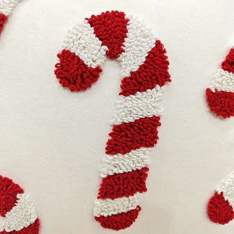 Christmas Candy Cane Cushion Cover – Red and White