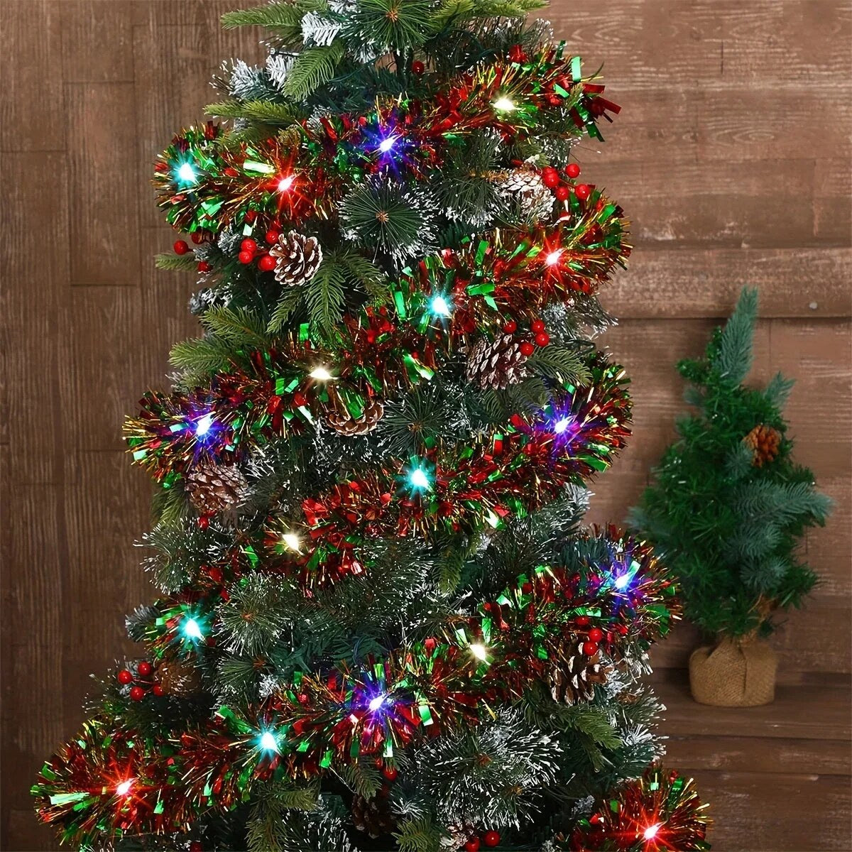 Christmas Garland with Tinsel – Multicolor Festive LED Lights