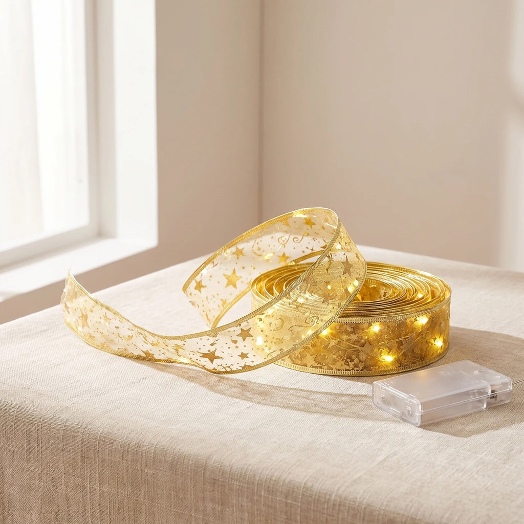 Christmas LED Ribbon Lights – Stars in Gold and Silver