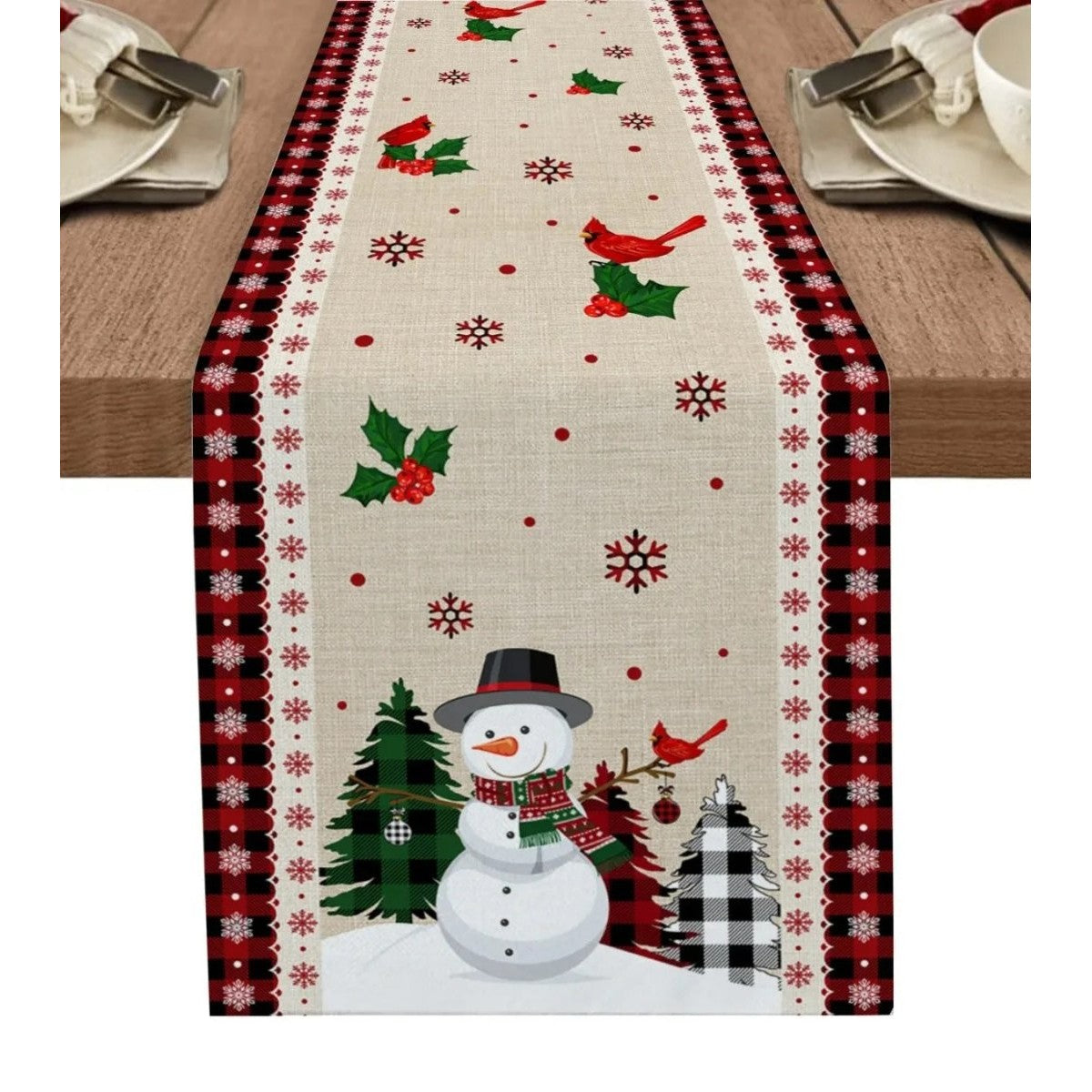 Christmas Table Runner with Buffalo Check Border