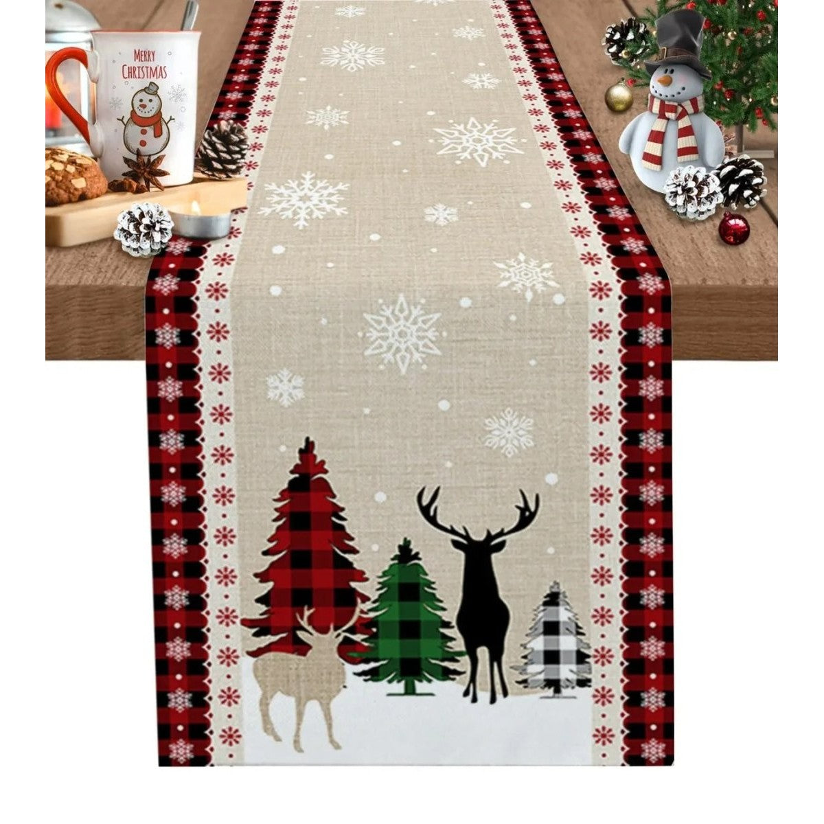 Christmas Table Runner with Buffalo Check Border
