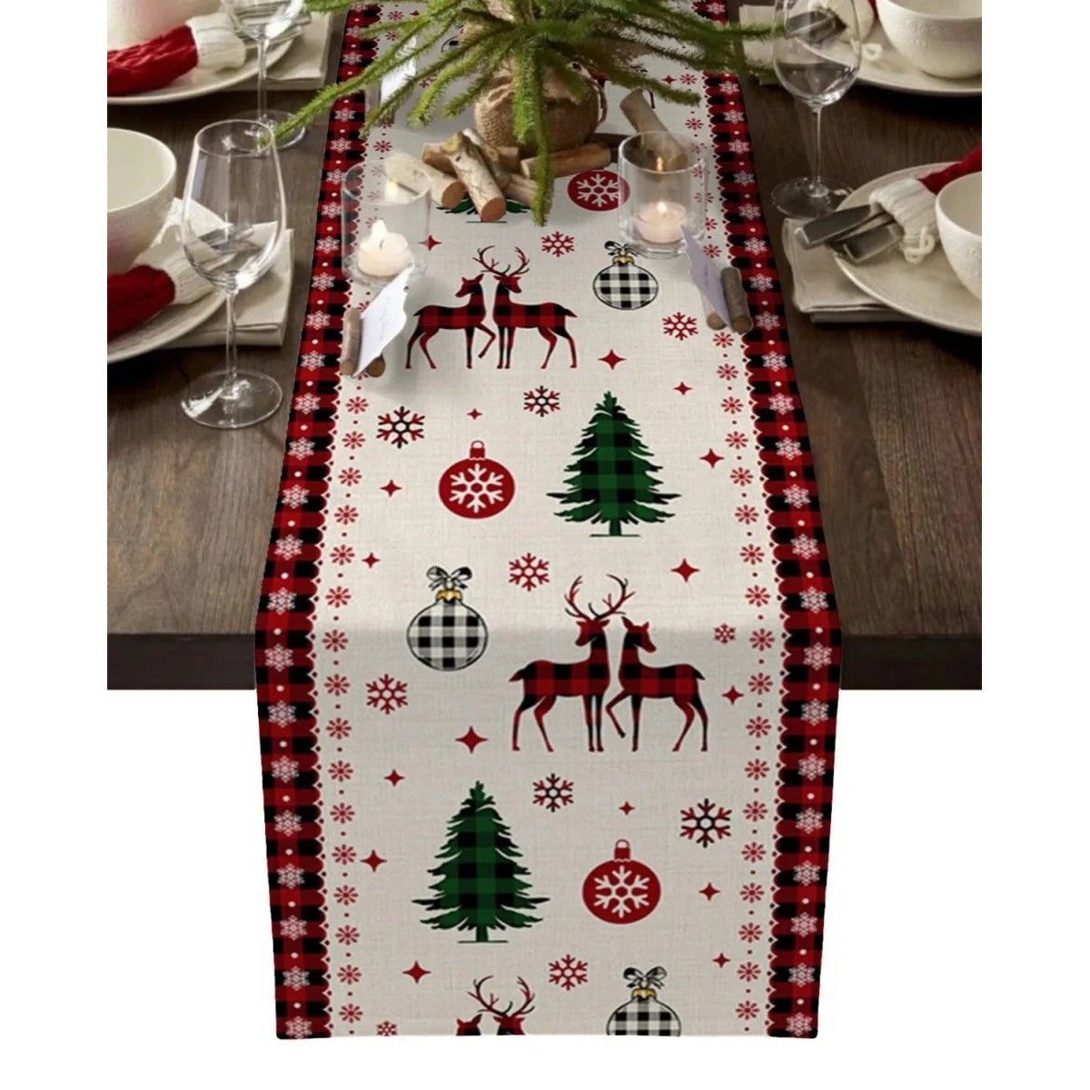 Christmas Table Runner with Buffalo Check Border