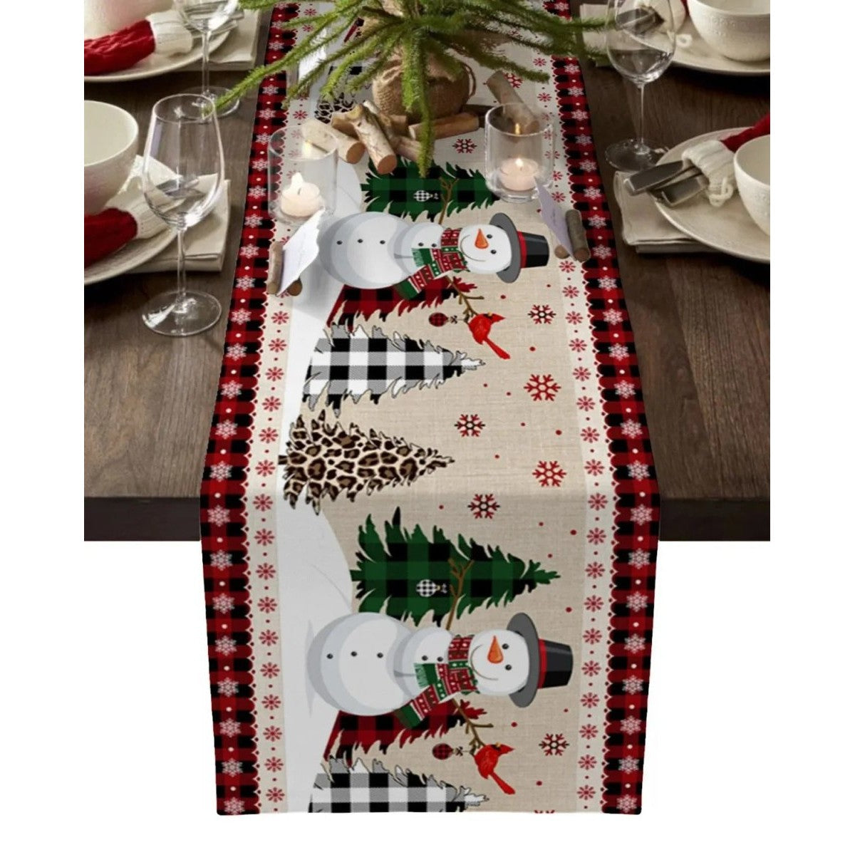 Christmas Table Runner with Buffalo Check Border