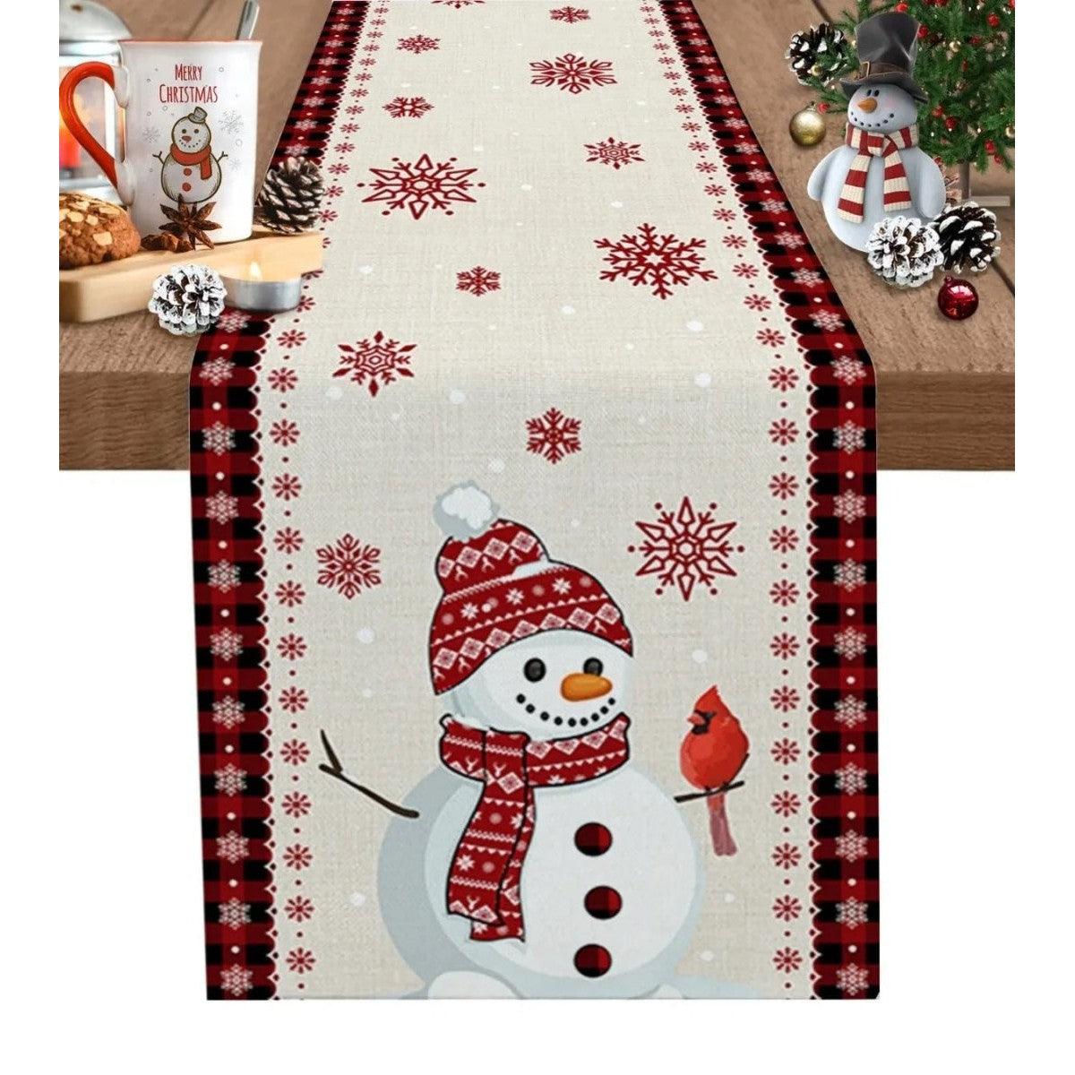 Christmas Table Runner with Buffalo Check Border