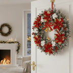 Christmas Wreath with Golden Poinsettias – Mixed Ornaments