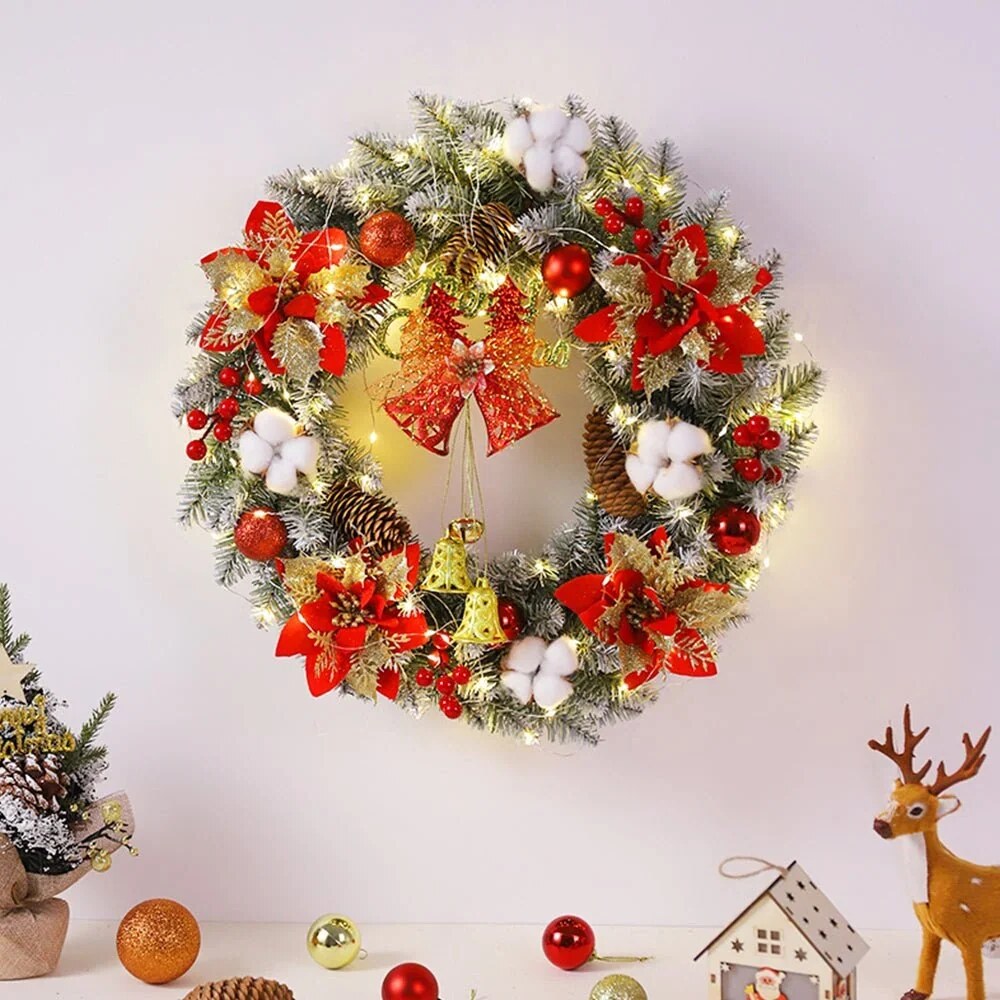 Christmas Wreath with Golden Poinsettias – Mixed Ornaments