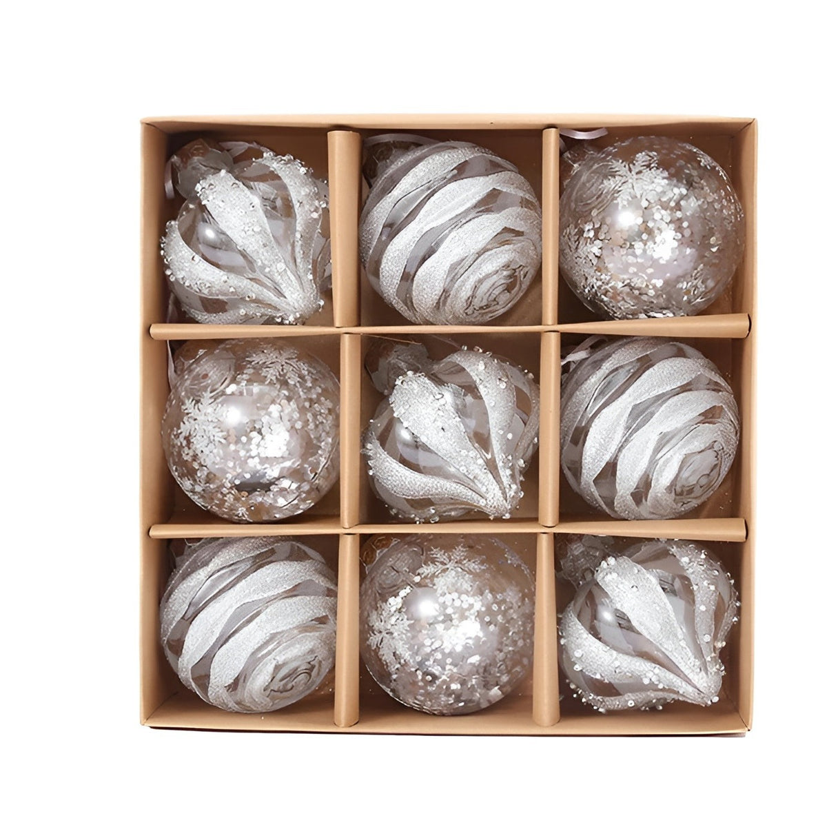 Clear Christmas Ball Ornaments, Set of 9