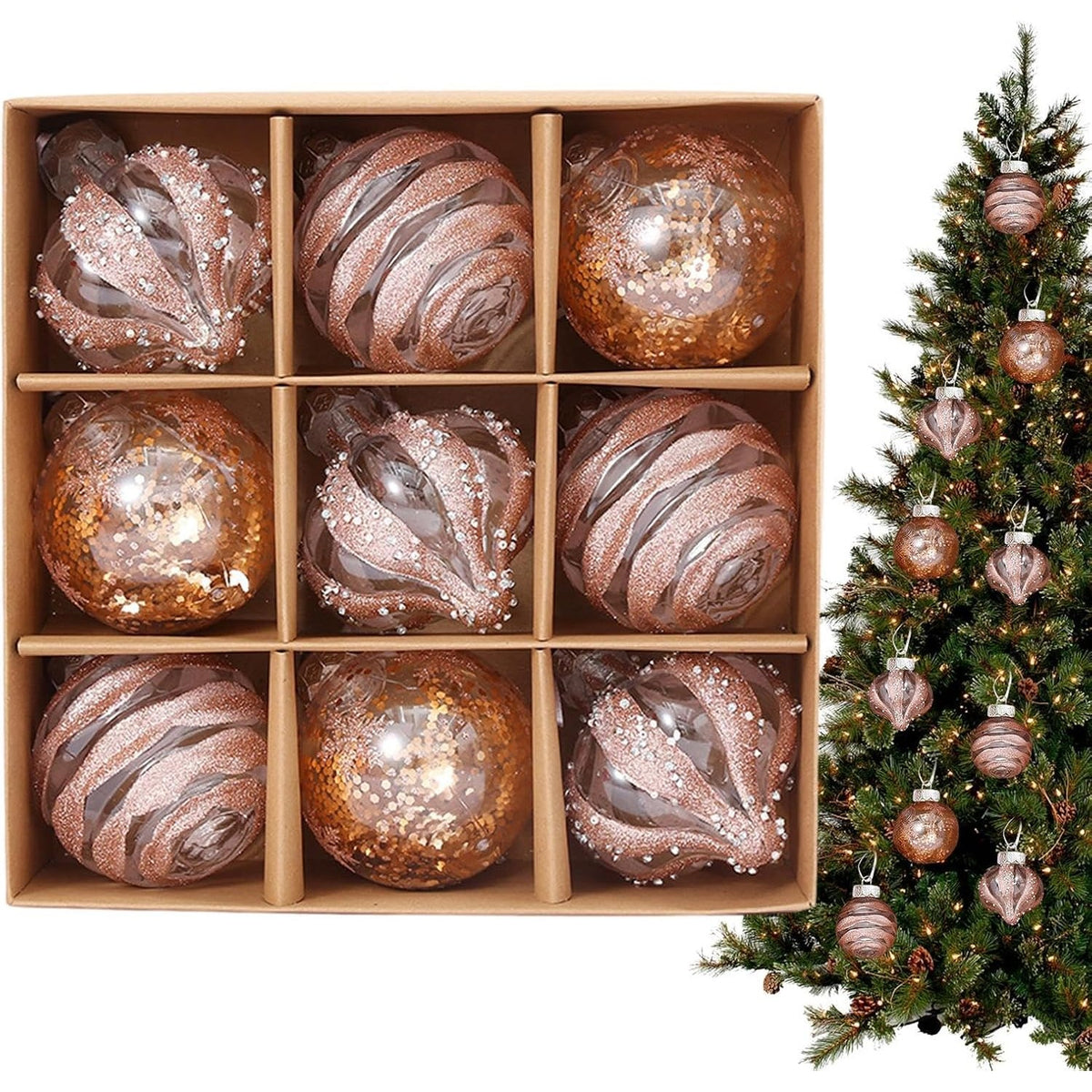 Clear Christmas Ball Ornaments, Set of 9