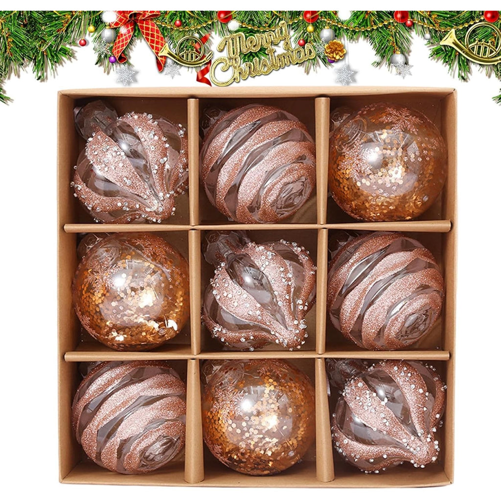 Clear Christmas Ball Ornaments, Set of 9