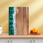 Acacia Wood Serving Board with Resin Inlay – Green or Pink Wave – Image 1