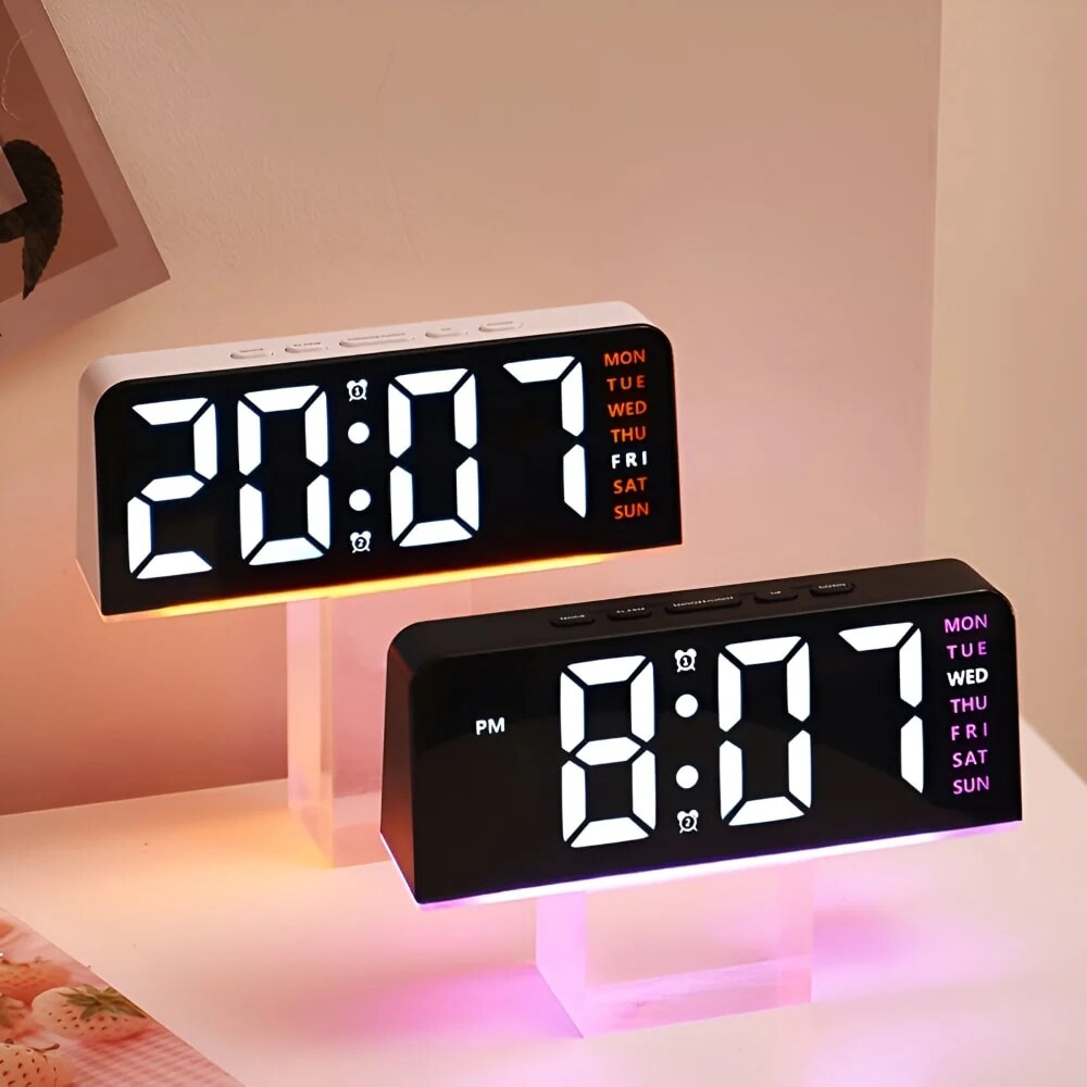Digital LED Alarm Clock – Colored Night Light for Bedroom