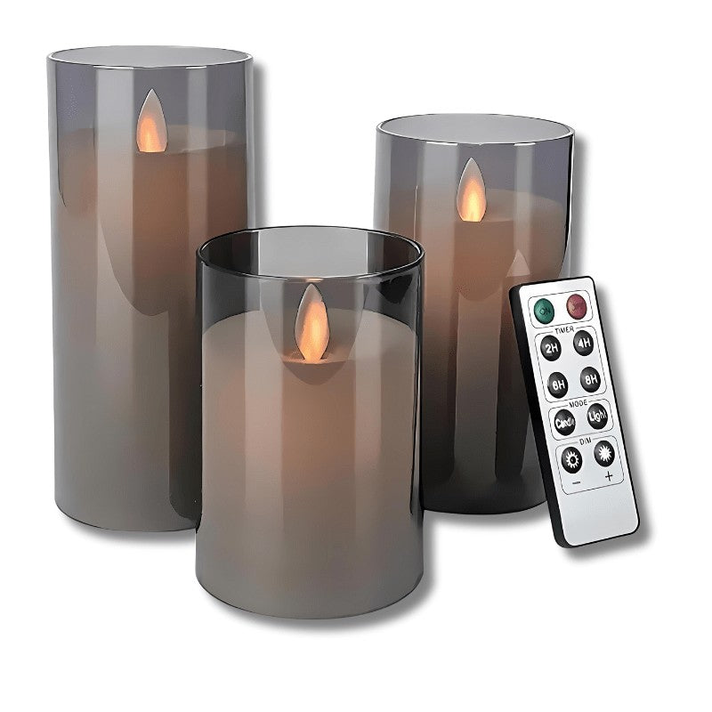 Flameless LED Candles in Glass, Set of 3
