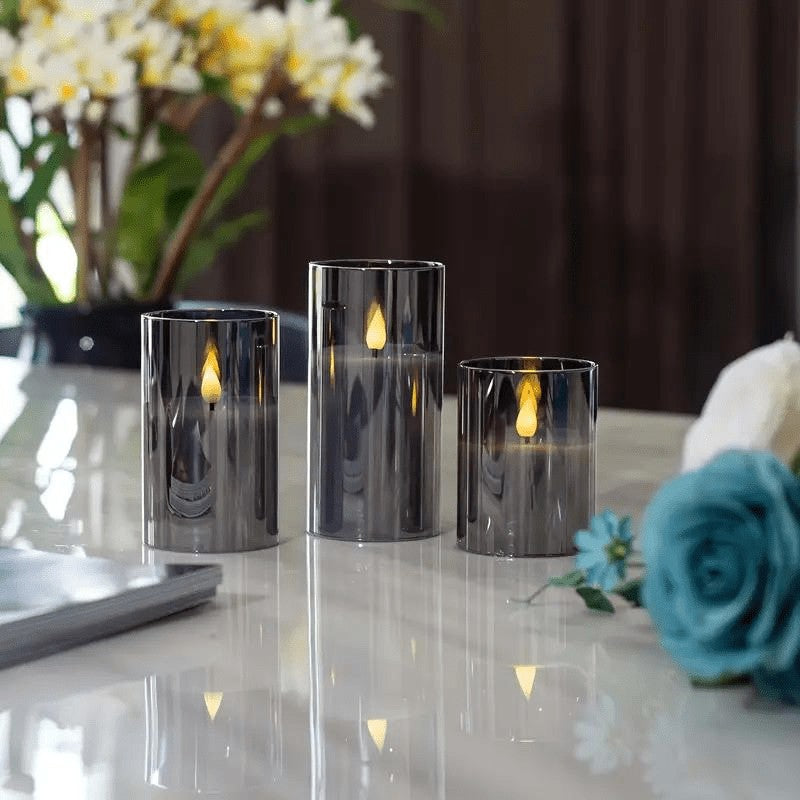 Flameless LED Candles in Glass, Set of 3