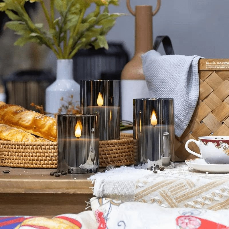 Flameless LED Candles in Glass, Set of 3