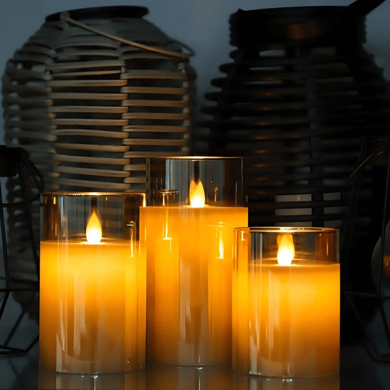 Flameless LED Candles in Glass, Set of 3
