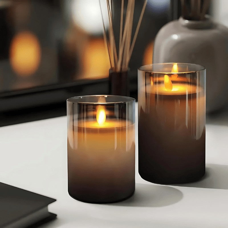 Flameless LED Candles in Glass, Set of 3