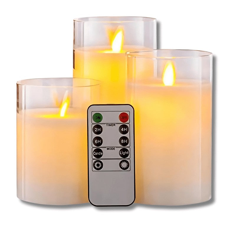 Flameless LED Candles in Glass, Set of 3