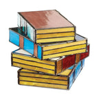 Stained Glass Table Lamp Shaped Like a Stack of Books – Colors the Wall Behind It – Image 4