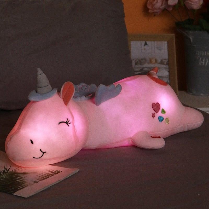 Kuscheltier-Einhorn mit Leuchtfunktion – wechselnde Regenbogenfarben – Bild 1