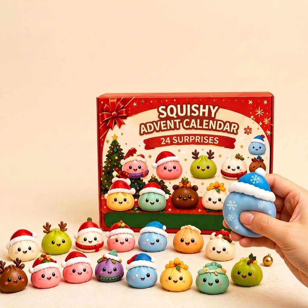 Squishy Advent Calendar 2026 with 24 Slow-Rising Figures – Soft Holiday Toys to Squeeze – Image 1