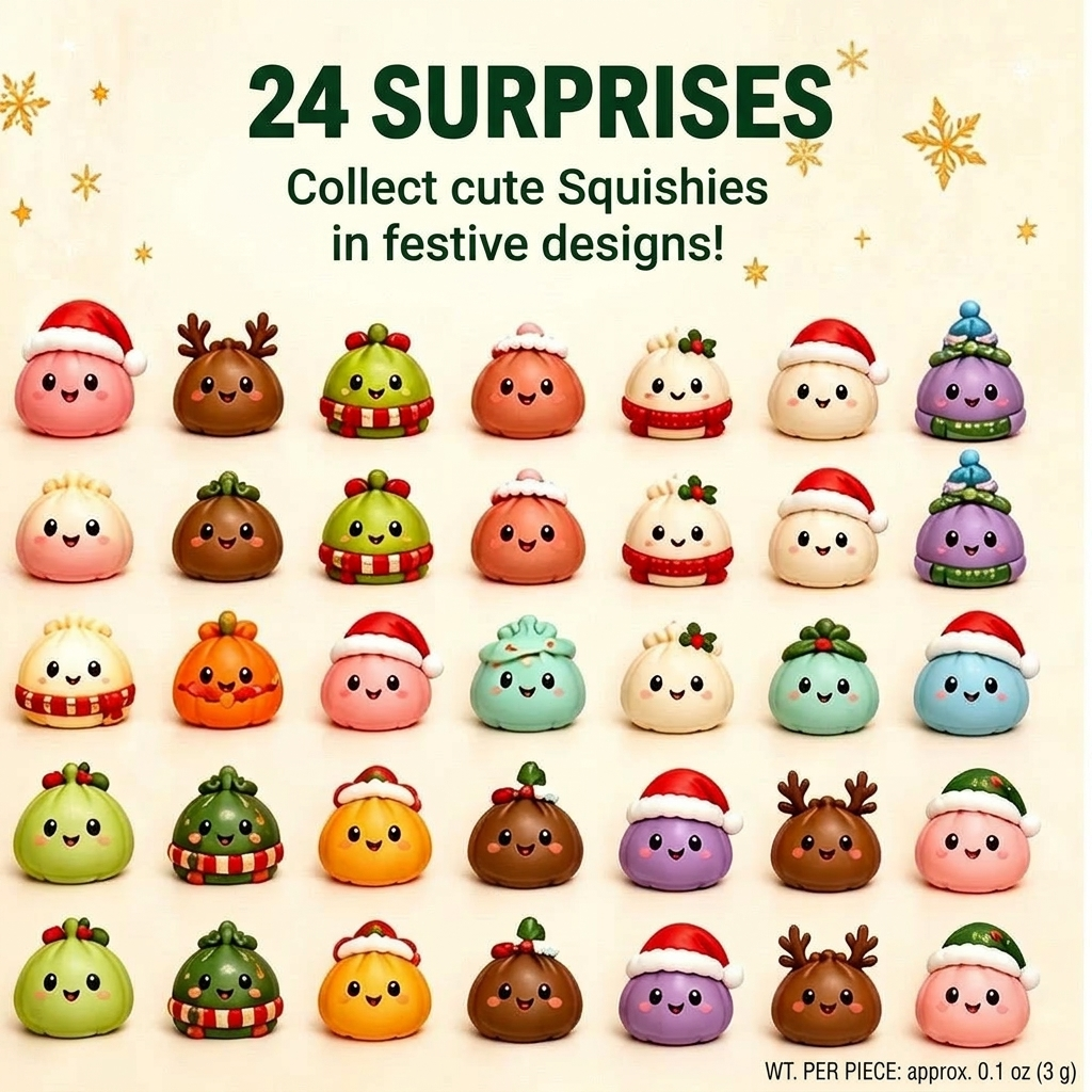 Squishy Advent Calendar 2026 with 24 Slow-Rising Figures – Soft Holiday Toys to Squeeze – Image 3